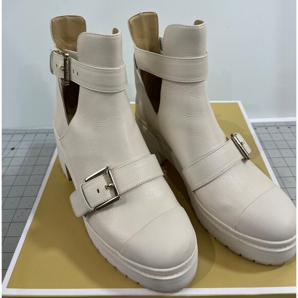 Michael Kors Corey Cutout Ankle Boots Tumbled Leather Natural Cream Sz. 7.5 - Picture 2 of 11